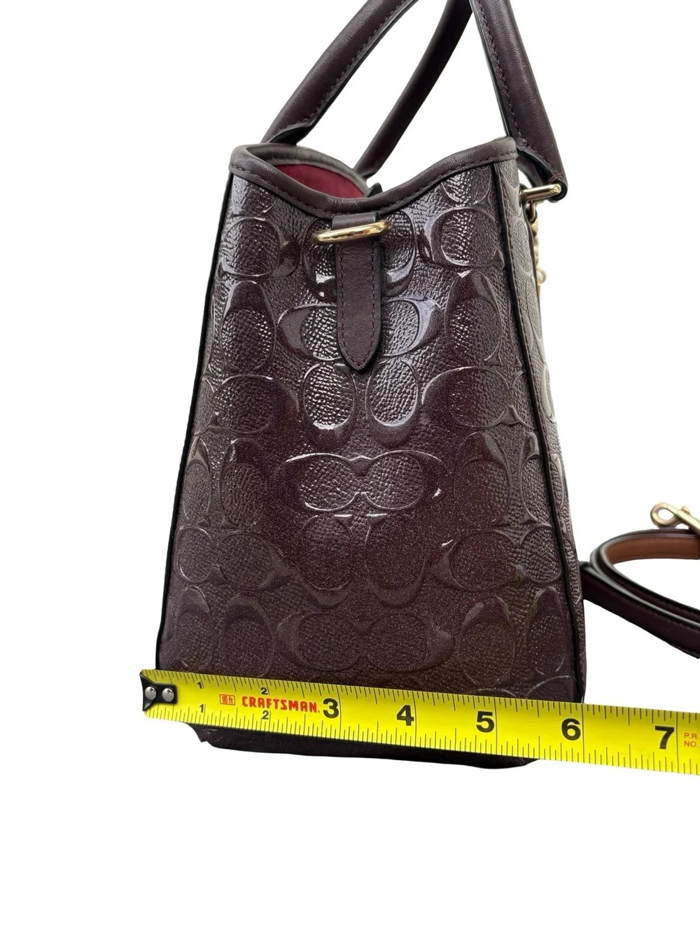 Coach Margot Carryall in Signature Debossed Patent Leather Oxblood